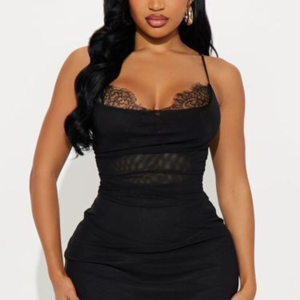 Champagne Giggles Mesh Mini Dress - Black - S